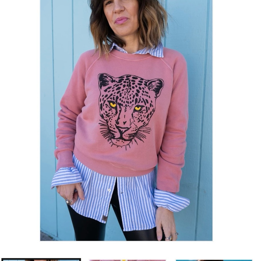 Thread Hippie LA Brand Pink Leopard Print Crew Neck Sweater - Picture 5 of 10